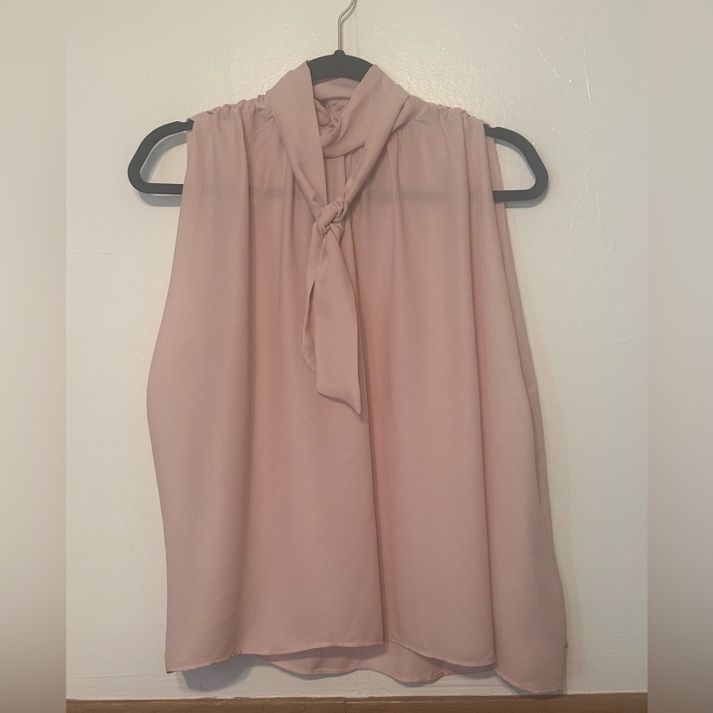 Zara Blush Pink Tie-Neck Sleeveless Blouse